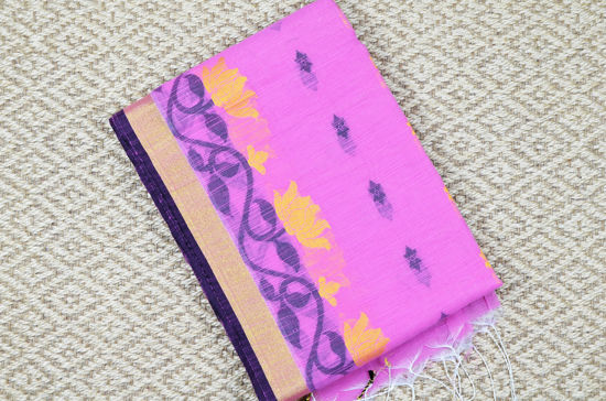 Picture of Baby Pink and Black Pure Cotton saree with Allover Butta and Floral Border