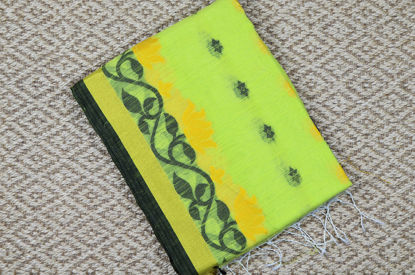 Picture of Olive Yellow and Black Pure Cotton saree with Allover Butta and Floral Border