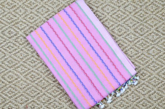 Picture of Baby Pink Pure Cotton saree with Multi Colour Zig Zag Stripes