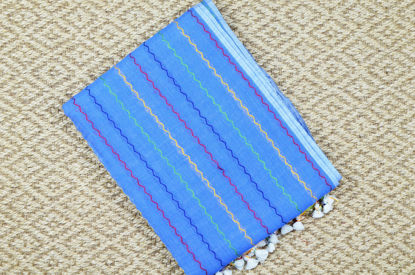 Picture of Blue Pure Cotton saree with Multi Colour Zig Zag Stripes