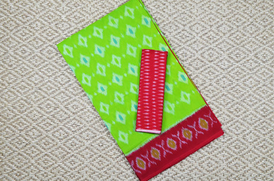 Picture of Parrot Green and Red Pochampally Ikkat Cotton Saree