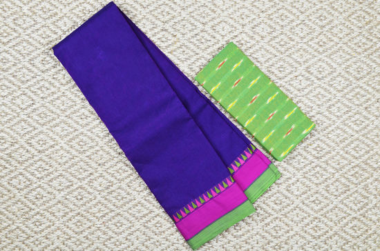 Picture of Purple with Magenta and Parrot Green Border Plain Style Pure Kanchi Cotton saree