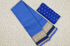 Picture of Bluish Grey with Beige and Navy Blue 6 Inch Rudraksha and Peacock Border Pure Kanchi Cotton saree