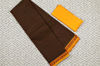 Picture of "Small Checks Brown with Yellow Mango, Rudraksh and Peacock Border Pure Kanchi Cotton saree"