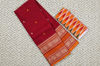 Picture of "Red with Mustard Yellow 8 Inch Elephant, Peacock and Rudraksha Border and Butta Pure Kanchi Cotton saree"