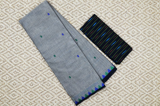 Picture of Grey with Black Small Temple Border and Butta Pure Kanchi Cotton saree