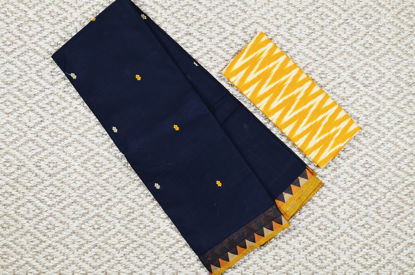 Picture of Black with Mustard Yellow Small Temple Border and Butta Pure Kanchi Cotton saree