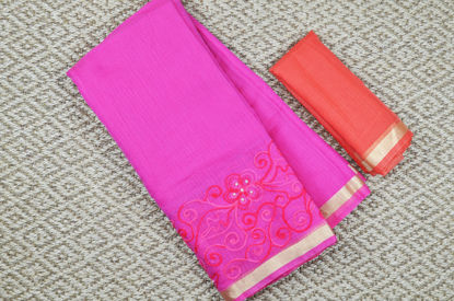 Picture of Pink Aari Embroidery Work Kota Doria Silk Cotton Saree