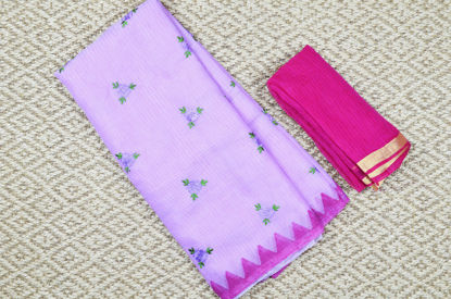 Picture of Lavender Embroided Kota Doria Silk Cotton Saree with Printed Border