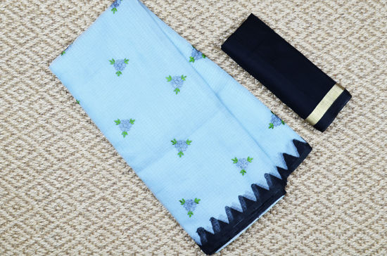 Picture of Sweet Grey and Black Embroided Kota Doria Silk Cotton Saree with Printed Border