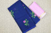 Picture of Navy Blue and Baby Pink Embroided Kota Doria Silk Cotton Saree