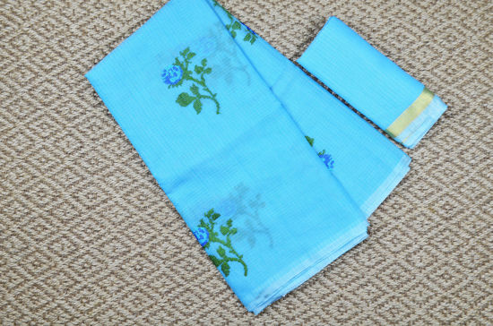 Picture of Sky Blue Embroided Kota Doria Silk Cotton Saree