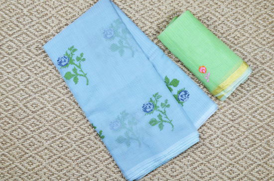 Picture of Sweet Grey and Green Embroided Kota Doria Silk Cotton Saree