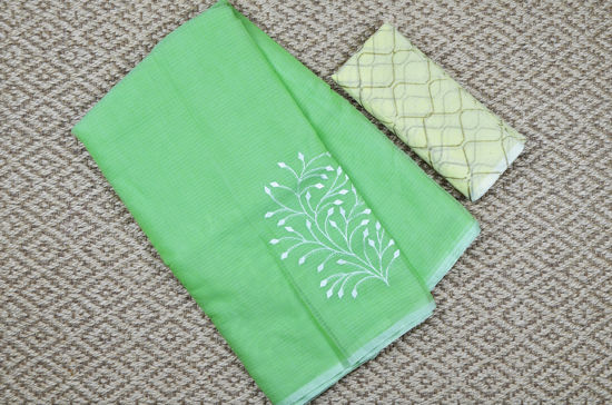 Picture of Pista Green Embroided Kota Doria Silk Cotton Saree