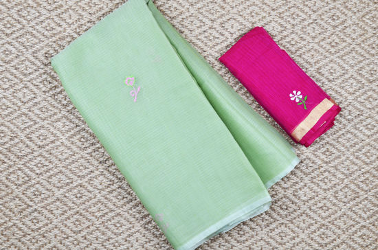 Picture of Mint and Pink Embroided Kota Doria Silk Cotton Saree