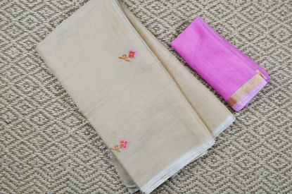 Picture of Beige and Pink Embroided Kota Doria Silk Cotton Saree