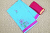 Picture of Sky Blue and Pink Embroided Kota Doria Silk Cotton Saree with Satin Border