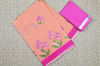 Picture of Peach and Pink Embroided Kota Doria Silk Cotton Saree with Satin Border