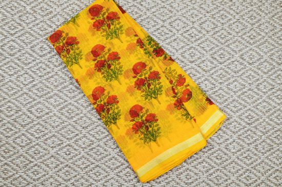 Picture of Yellow Floral Kota Doria Silk Cotton Saree