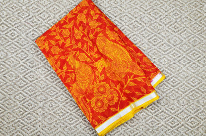 Picture of Red and Yellow Floral and Peacock Motifs Kota Doria Silk Cotton Saree