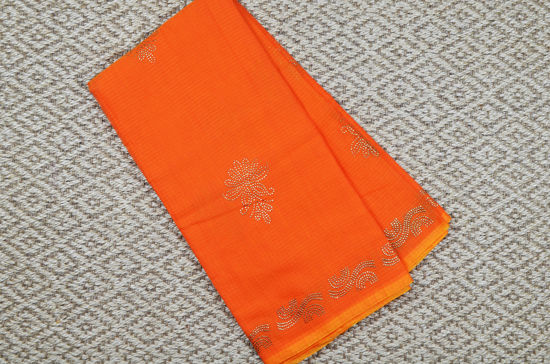 Picture of Orange Plain Swarovski  Motifs Kota Doria Silk Cotton Saree