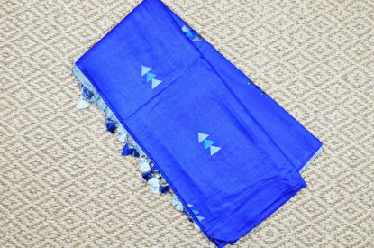 Picture of Royal Blue and Sweet Grey Embroidery Work Katan Silk Saree