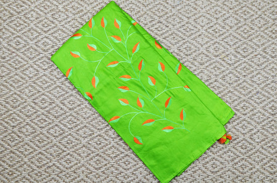 Picture of Parrot Green Allover Embroidery Work Katan Silk Saree
