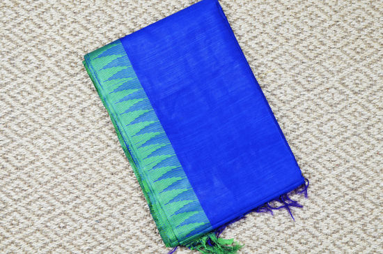 Picture of Green and Royal Blue Bhagalpuri Silk Saree with Temple Border