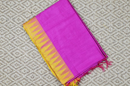 Picture of Pink and Yellow Bhagalpuri Silk Saree with Temple Border
