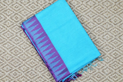 Picture of Sea Blue and Pink Bhagalpuri Silk Saree with Temple Border