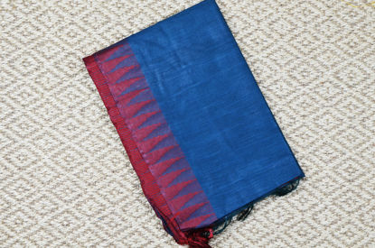 Picture of Peacock Blue and Brick Red Bhagalpuri Silk Saree with Temple Border