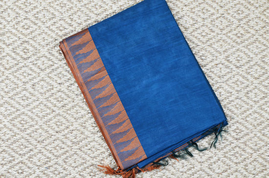 Picture of Prussian Blue and Brown Bhagalpuri Silk Saree with Temple Border
