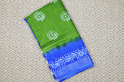 Picture of Bottle Green and Royal Blue Batik Print Bhagalpuri Silk Saree