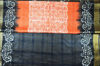 Picture of Orange and Black Checks Batik Print Bhagalpuri Silk Saree
