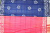 Picture of Navy Blue and Pink Checks Batik Print Bhagalpuri Silk Saree