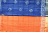 Picture of Navy Blue and Orange Checks Batik Print Bhagalpuri Silk Saree