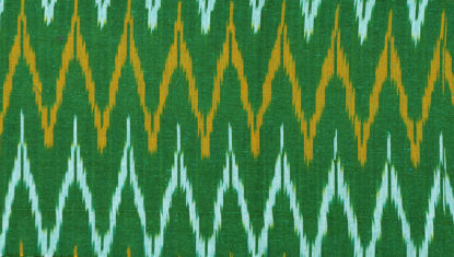 Picture of "Bottle Green, Mustard Yellow and White Ikkat Cotton Fabric"