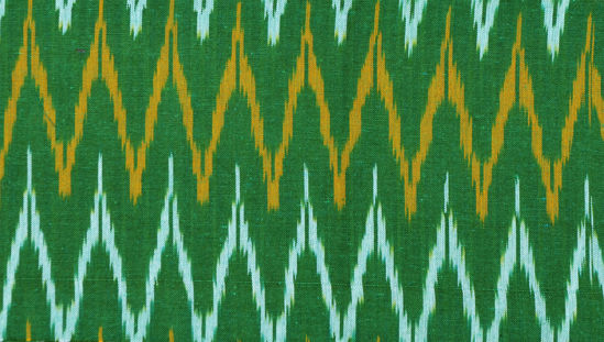 Picture of "Bottle Green, Mustard Yellow and White Ikkat Cotton Fabric"