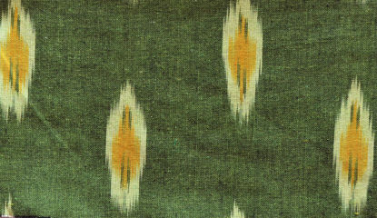 Picture of "Olive Green, Mustard Yellow and White Ikkat Cotton Fabric"