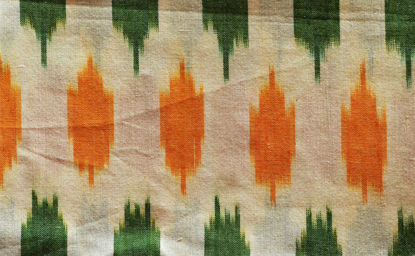 Picture of "Ivory White, Mustard Yellow and Green Ikkat Cotton Fabric"