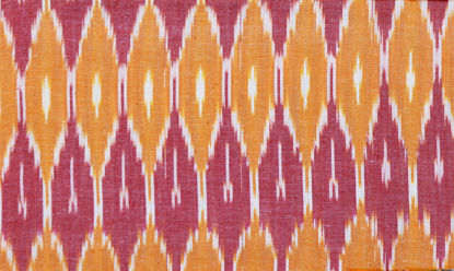 Picture of "Yellow, White and Brick Red Ikkat Cotton Fabric"