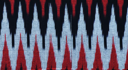 Picture of "Black, Sweet Grey and Brick Red Ikkat Cotton Fabric"