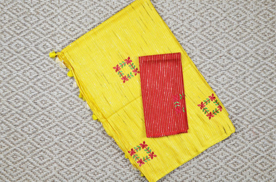 Picture of Yellow Floral Embroidery Work Ghicha Silk Saree