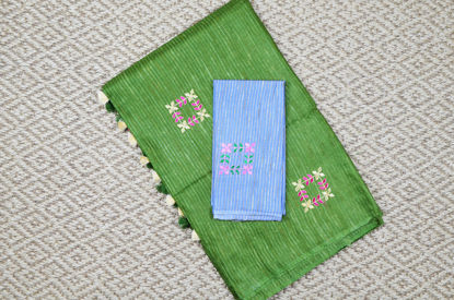 Picture of Bottle Green Floral Embroidery Work Ghicha Silk Saree