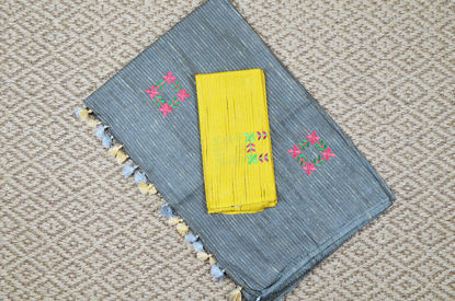 Picture of Grey Floral Embroidery Work Ghicha Silk Saree