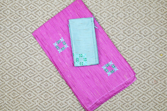 Picture of Pink Floral Embroidery Work Ghicha Silk Saree