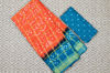 Picture of Orange and Peacock Green Checks Tie and Dye Bandhani Cotton Saree