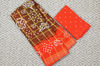 Picture of Brown and Orange Checks Tie and Dye Bandhani Cotton Saree