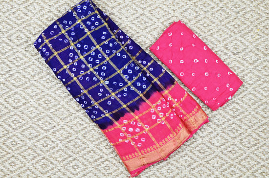 Picture of Violet and Peach Checks Tie and Dye Bandhani Cotton Saree