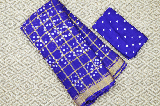 Picture of Violet Checks Tie and Dye Bandhani Cotton Saree